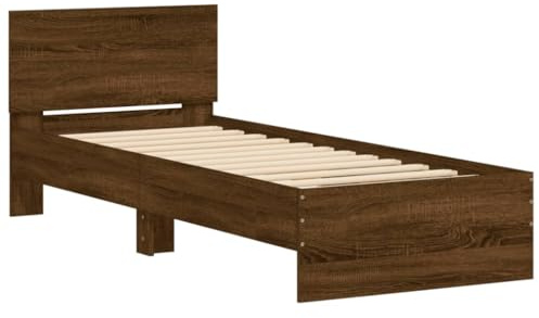 vidaXL Single Bed Frame with Headboard - Brown Oak Engineered Wood, Sturdy Plywood Slats, 193x95x70 cm - Bedroom Furniture