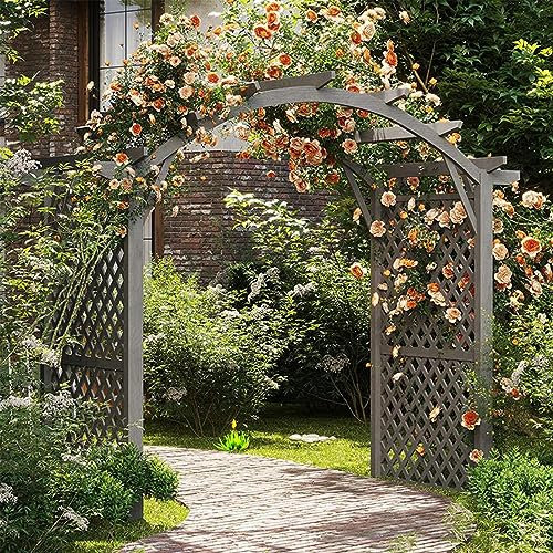 GLFNB Gartenbogen, Holz-Gartenbogen mit Tor, Holz-Gartenspalier, Gartenbau-Gartenbogen-Laube zum Klettern, Pflanzenständer im Gartenhof im Freien