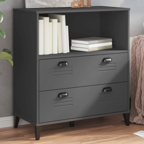 Gecheer Bücherschrank Büroschrank Aktenschrank Bücherregal Schrank Aktenregal Standregal VIKEN Anthrazit 80x40x90 cm Massivholz Kiefer
