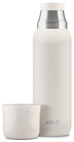 Ello Therma 32oz Insulated Stainless Steel Thermos for Hot & Cold Beverages with Leak Proof Lid & Built-in Cup, Triple Wall Insulation, Hot 24 Hrs, Perfect for Coffee,Tea, Dishwasher Safe, Cream