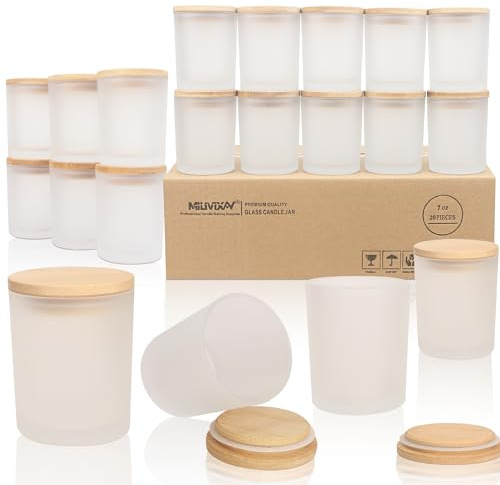 MILIVIXAY 20 Pack 7 OZ Frosted Thick Glass Candle Jars with Lids - Bulk Empty Candle Jars for Making Candles - Spice, Powder Containers.