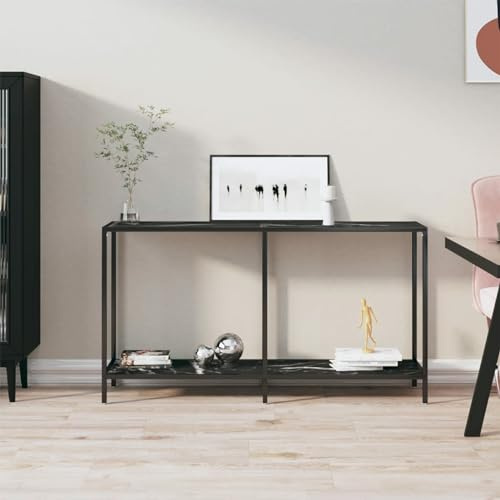 Sufrk Konsolbord svart 140 x 35 x 75,5 cm härdat glas, konsolbord, smalt konsolbord för hall, kompakt displaybord, soffbord för små utrymmen, entré, vardagsrum, robust
