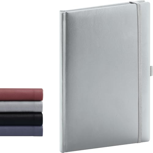 NOTIQUE Notizbuch Notizheft Journal Tagebuch 15x21cm 192 Seiten - Silber | Ein Bullet Journal mit strapazierfähigem Hardcover Balacron-Einband bietet Fadenbindung für Skizzen und klassische Notizen.
