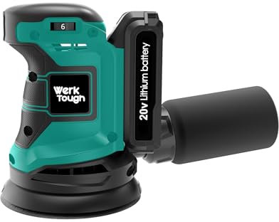 Wertough SA002 - Levigatrice orbitale casuale senza fili, 20 V, velocità in 6 fasi, batteria da 2,0 A e caricabatterie rapido, ruota da 125 mm, 6 carte abrasive, sacchetto per la polvere, colore verde