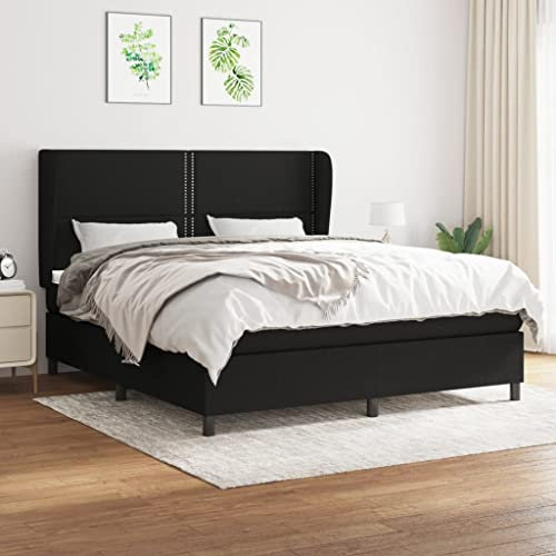OHOOWOO Boxspringbett mit Matratze Schwarz 180x200 cm Stoff,Erholsamer Schlaf im Boxspringbett mit verstellbarem Kopfteil und Taschenfederkernmatratze