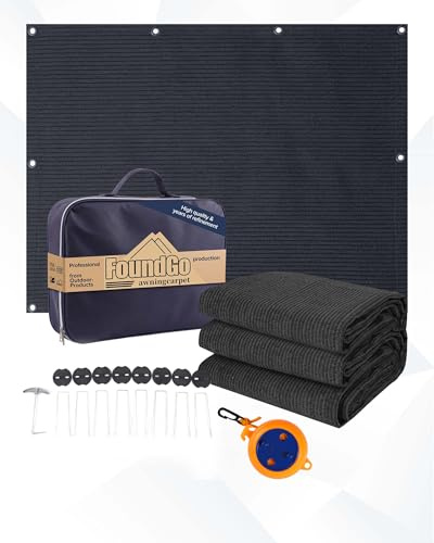 FoundGo Vorzeltteppich mit Ösen [280g/m² HDPE] Camping Teppich Outdoor Vorzeltboden inkl. Tragetasche 8 Stahlnägel & Wäscheleine