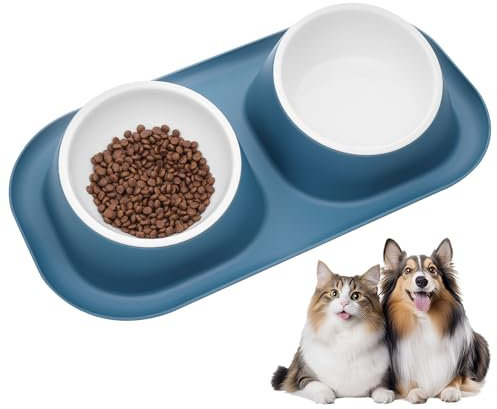 Hejo Hundenapf, 800ml Großer Fressnapf Hund aus Plastik, Hundezubehör für Nahrung und Wasser, Hunde Napfset mit Rutschfester Matte, Breiter Mund Dog Bowl, Futternapf für Hunde Katzen (Blau)