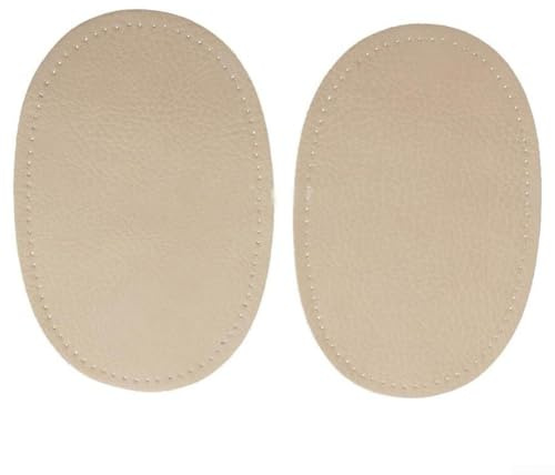 Ovale genähte Ellenbogen- und Knie-Patches für die Reparatur von Kleidung, PU-Leder, 14 x 9 cm (gebrochenes Weiß)