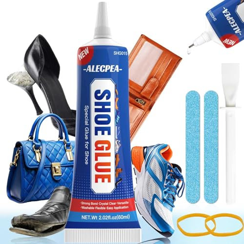 ALECPEA Shoe Glue Sole Repair Kit, Transparent Waterproof Shoe Repair Adhesive, Super Strong Clear Glue for Sneakers, Boots, Leather, Handbags, Soles, Heels, and More (60ml 1Pack)