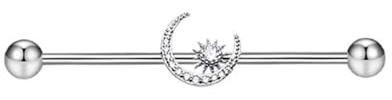Niaspi 14G Moon Industrial Barbell Earrings for Women Girls Stainless Steel Sun Moon Cartilage Helix Industrial Piercing Earrings Industrial Straight Bar Barbell Body Piercing Jewelry