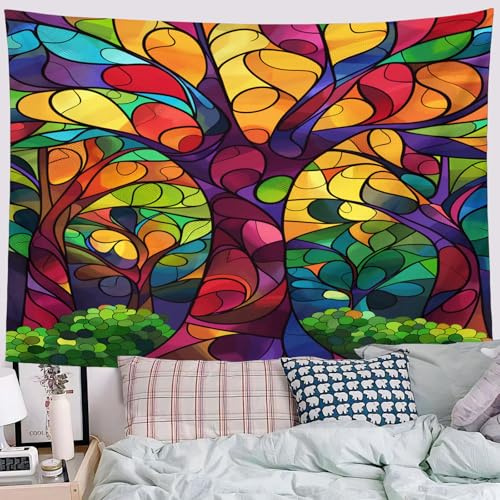 ALTCIRNMD Tapis/Drap/Tenture Murale Vitrail Forêt – Art Mural – Psychédélique Comme Tapisserie Murale Esthétique Médiévale, Toile Murale Et Tissu Déco Pour Yoga,180Wx230Tcm