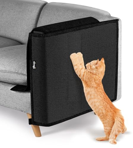 NATUYA Furniture Protectors from Cat Scratching Sofa Arm, Large Sisal Cat Scratcher Mat, Anti Cats Scratch Couch Corner (Black, Left)