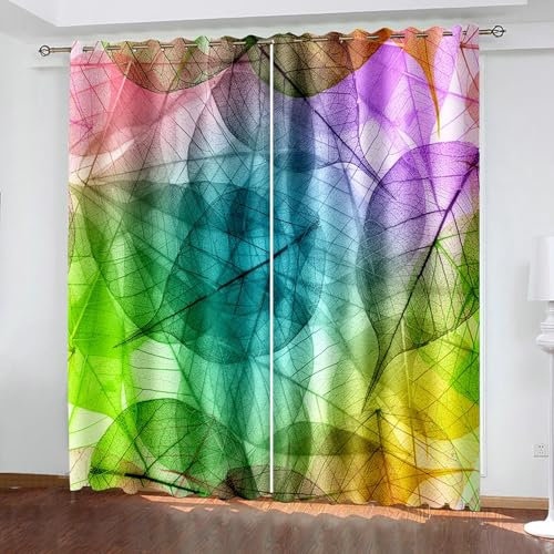 Bishilin Gardinen mit Ösen Blickdicht 2er Set 107x229CM, Vorhänge Bunt Blätter Verdunklungsvorhänge Jugendzimmer Kinderzimmer