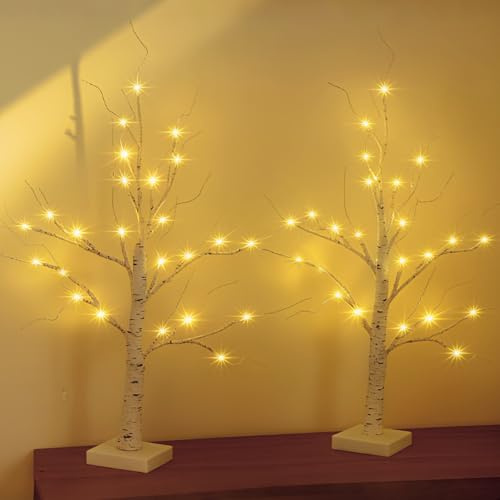 SALCAR LED Lichterbaum Innen, 2PC 60cm Birke Baum Lichter USB/Batteriebetrieben, 24 Warmweiß LEDs Baumbeleuchtung Weihnachtsdeko für Zuhause Party Geburtstag Hochzeit Innendekoration