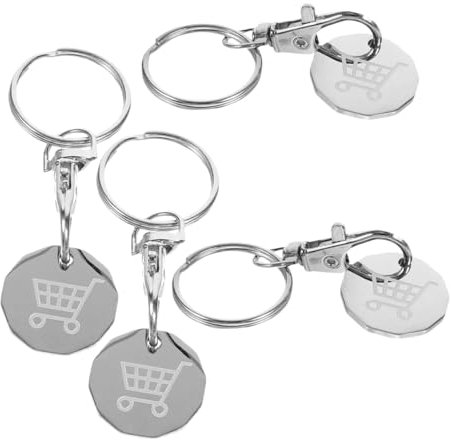 Uonlytech 4piezas Colgante De Llavero Fichas para Carrito De Acero Inoxidable Prácticos Extractores De Carritos para Diario Supermercados
