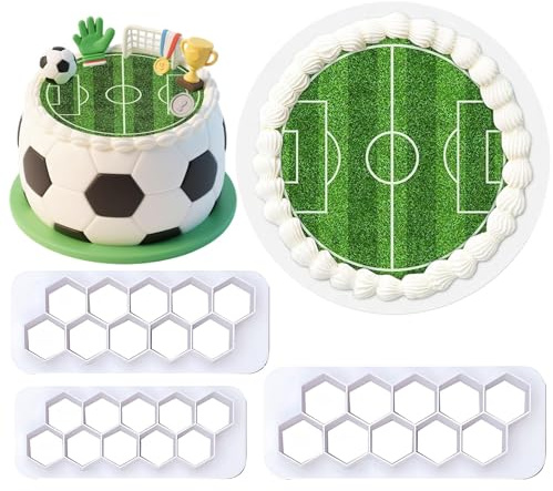4 Stück Tortendeko Fussball Essbar, und Fussball Ausstechformen, Ausstechformen Geometrische Forme, Tortenaufleger Fußballfeld, für DIY Fussball Plätzchen, Dessert, Fondant, Torten Deko