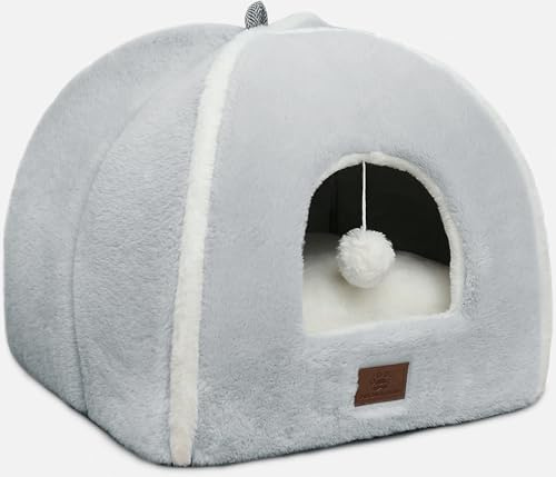 Großes Katzenbett für Indoor-Katzen – Katzenhaus-Katzenzelt mit abnehmbarem, waschbarem, gepolstertem Kissen, weiches und selbstständiges Kätzchenbett, Haustierbett, Grau, 44,5 cm