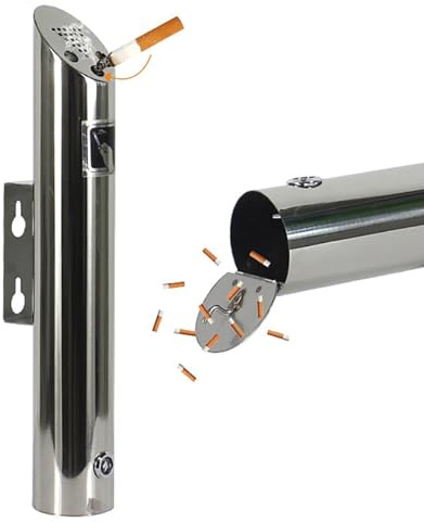 Posacenere Da Esterno A Muro, Posacenere Da Parete Per Esterni In Acciaio Inox, Chiudibile Portacenere Per L'ingresso Dell'ascensore Della Hall Del Centro, Facile Da Pulire 7.5*H46cm
