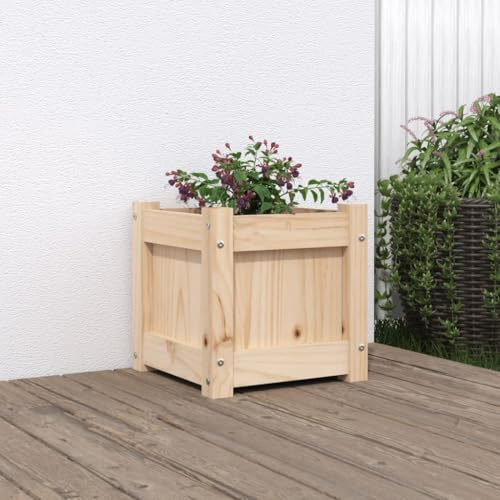 HaoChrymec Maceta 31x31x31 cm Madera Maciza de Pino, Resistente a la Intemperie, Ideal para Jardineras, Huerto Urbano, Balcones, Exterior