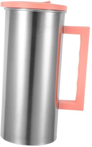 HEALEEP Jarra De Acero Inoxidable para Agua Fría y Jugos Gran Capacidad Tapa Desmontable Fácil De Limpiar Asa para Transporte Color Rosa Nórdico para Reuniones y Picnic