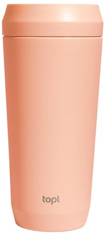 TOPL To Go Coffee Cup – Insulated Travel Coffee Mug with 360° Leak‑Safe Lid, Stainless Steel Coffee Tumbler for Hot/Cold, Spill‑Resistant, BPA‑Free - Peach, 16 oz