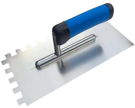 Stainless Steel Notched Tiling Trowel 270mm - 12 x 12mm Square Notch Adhesive Spreader with Rubber Handle for Wall & Floor Tile Projects, Durable and Rust-Resistant Tool (o7812)