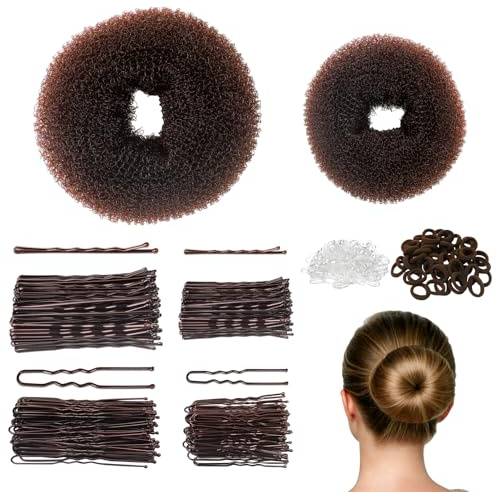 552 Stück Donut Hair Bun Set mit 2 Duttkissen Haar Donuts, 100 U-Form, 100 Wäscheklammer, 50 Braune Gummibänder, 300 Transparentes Gummiband, Dutt Kissen Set, Plüsch HaarDutt Maker für Frisur Tänzer