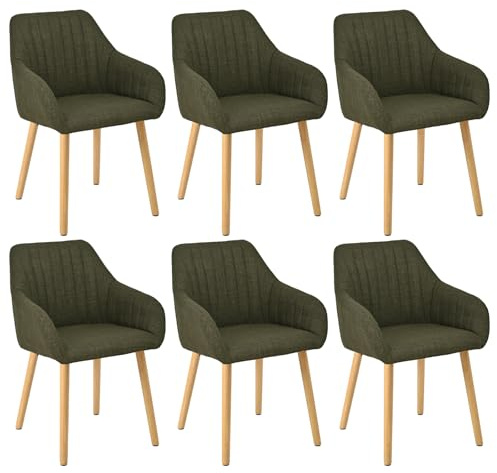 Goeurvant Dining Chairs Set of 6, Modern Kitchen Chairs with Backrest & Wooden Legs, Upholstered Armchairs for Living Room, Dining Room, Restaurant, Green