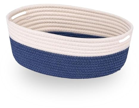 CLKE Canastas de almacenamiento de cuerda de algodón para estantes, cesta ovalada plegable para almacenamiento de toallas, cestas de almacenamiento tejidas para baño, sala de estar, guardería
