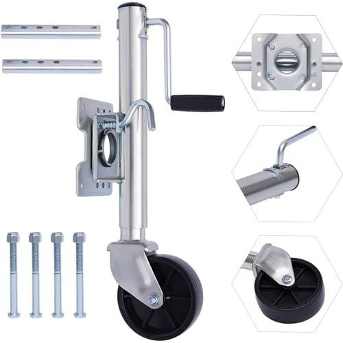 WUHGI Gato de Remolque Giratorio con elevación - Gato de Remolque para Barco con Rueda, Rueda de Soporte de Remolque de 20 cm, Gato Giratorio atornillable de Alta Resistencia de 1200 kg, Rueda de