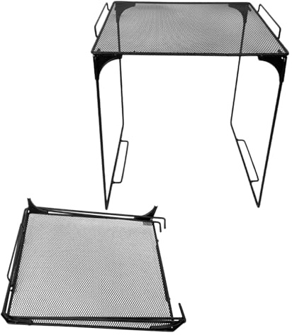 KICHOUSE Lot de 2 Étagères Cuisine Pliables en Maille Métallique Noire, Étagères de Rangement Empilables pour Placard Évier, Organisateur Compact pour Casiers et Meubles Cuisine