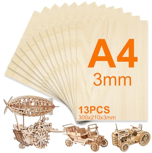 TOSUTO13 Stück Sperrholzplatte 3mm,A4 Sperrholz,300 x 210 (+/- 2) mm,Linde Sperrholz,Bastelholz,Laubsäge Holz,Spanplatte,Holzplatten zum Basteln,Laserbearbeitung,Brandmalerei,Modellbau,Deko,Gemälde