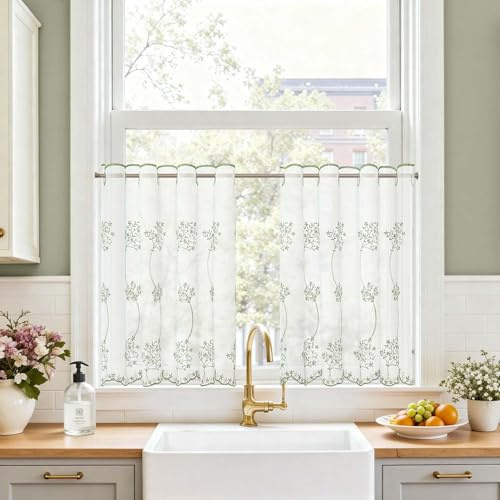 TOPICK Cortina de voile para cocina, transparente, cortina de bistró moderna, cortinas de cocina, pañuelos para ventanas, cortina corta para cocina, cortinas para ventanas de cocina estilo rústico, 2