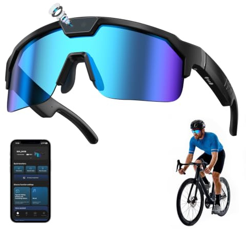 GenXenon Occhiali Intelligenti IA Con Camera, Occhiali-Camera 8 MP Con Registrazione Video, Occhiali Smart Con Altoparlanti Open-Ear, Occhiali Da Sole Con Fotocamera Per Ciclismo, MTB E Trekking