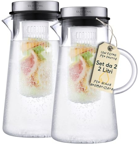 SILBERTHAL Set 2 caraffe vetro 2L – Brocca acqua filtro frutta e ghiaccio