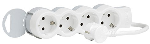 legrand 695007 Base múltiple con 4 enchufes, 3500 W, 230 V, Blanco y gris
