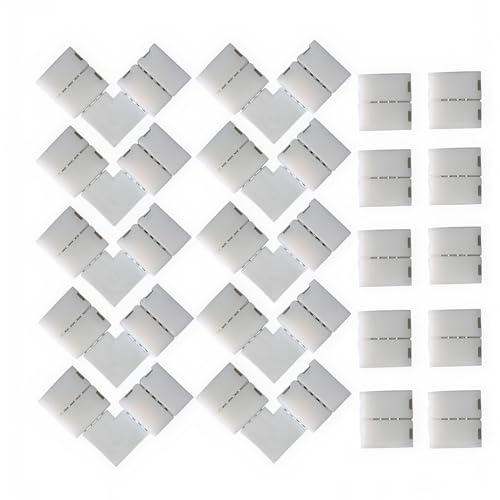CESFONJER 20teiliges Lichtstreifenzubehör enthält L-förmigen Lichtstreifenverbinder 4polig, 4poligen lückenlosen LED-Streifenverbinder für LED 10 mm SMD 5050 Multicolor nicht wasserdichte LED-Streifen