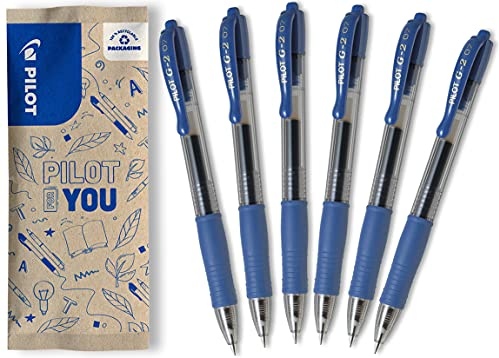 PILOT - 6er-Set G2 - Nachfüllbarer Gelschreiber mit Druckmechanik - Schreibkomfort ausgezeichnet - Blau - Mittelspitze