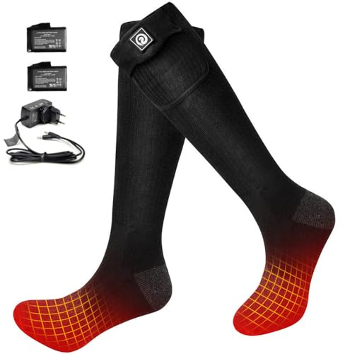 BARCHI HEAT 12V 7,4 V uppvärmda strumpor, elektriska uppladdningsbara batteri bil motorcykel laddning uppvärmda strumpor för snö skidåkning skridskoåkning ridning motorcykel Svart och grått XL
