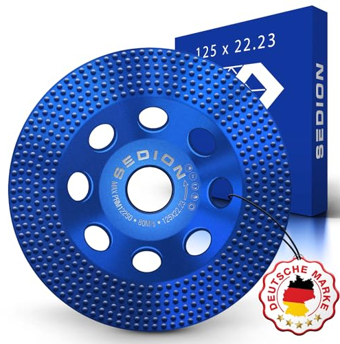 SEDION ® Diamant Schleifteller 125mm - für Fassadenfarbe, Holzfarbe, Epoxidharz Beschichtungen uvm. - Diamantschleiftopf 125 mit Vacuum Diamantbelag - Sedion Premium Qualität - Diamantscheibe 125mm