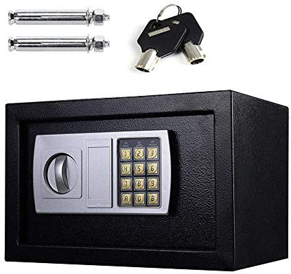 Tresor, Elektronischer Safe mit Zahlenschloss und 2×Notschlüssel, an der Wand montierbar, Doppelbolzen Verriegelung, Möbeltresor Für Schmuck Bargeld, 31x20x20cm