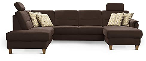 CAVADORE U-Form-Sofa Palera / Federkern-Wohnlandschaft mit 2 Kopfstützen / 314 x 89 x 212 / Mikrofaser, Braun