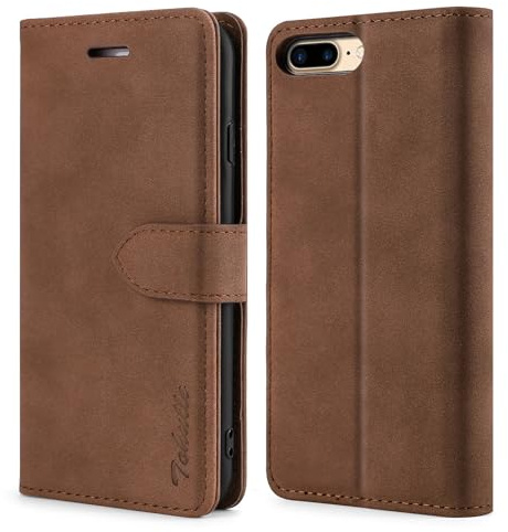 TOHULLE Case for iPhone 7 Plus iPhone 8 Plus, Premium PU Leather Wallet Case with Card Holder Kickstand Magnetic Closure Flip Folio Case Cover Compatible with iPhone 7 Plus/8 Plus - Brown