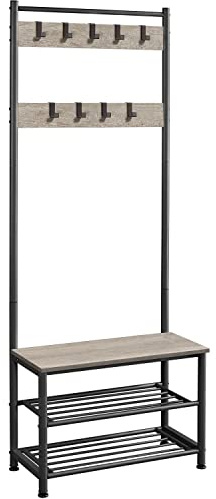 Yaheetech Coat Rack Stand with Shoe Bench & 9 Hooks, Industrial, Gray | Particle Board & Carbon Steel Frame, 9 Hooks & 2-Tier Shoe Shelves & Bench, For Entryway Hallway Living Room