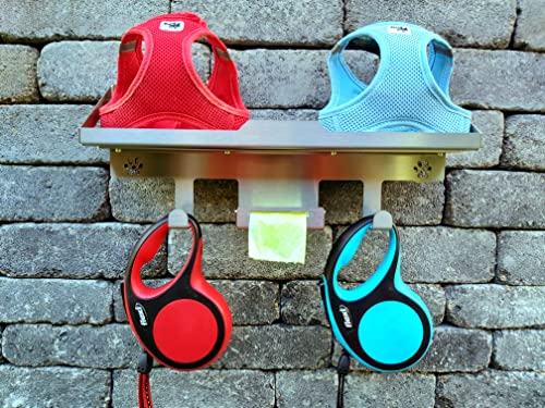 HL-Perfektion-in-Edelstahl Hundegarderobe mit Ablage für Hund Katze Leinenhalter Edelstahl Halsband Halter, Silber
