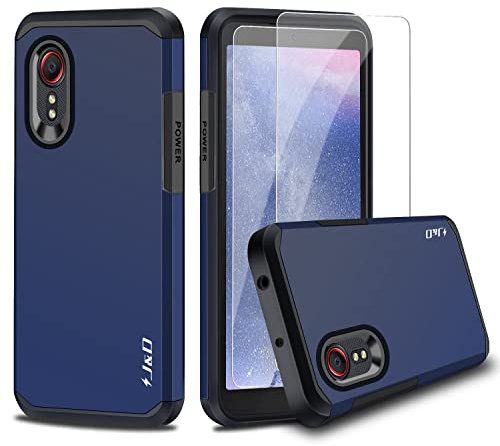J&D Kompatibelt för Samsung Galaxy Xcover 5 Fodral, Heavy Duty Dubbellager Hybrid Stötsäkert Skyddshölje Stötfångare Skal med 2-Pack Skärmskydd för Galaxy Xcover 5, Marin