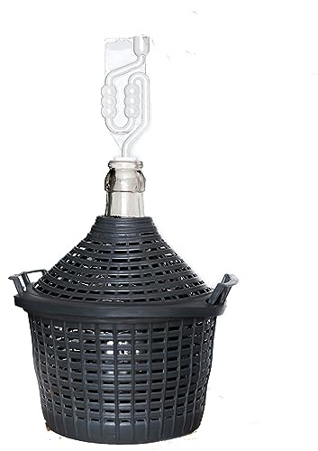 WYSKONT Gärballon, Gärröhrchen mit stopfen, Glasballon, Weinballon, Gärbehälter, Glasflasche, Weinherstellung, Flasche Kunststoffkorb, Fermentation, Weinballon zubehör, Glasgärballon Gummistopfen 15l