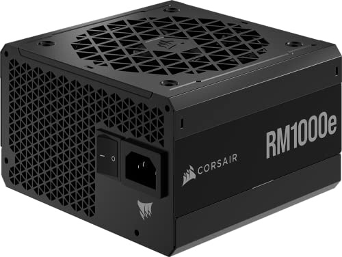 Corsair RM1000e Bloc d'alimentation ATX entièrement modulaire à faible bruit (double connecteurs EPS12V, condensateurs nominaux à 105 °C, efficacité 80 PLUS Gold, support de veille moderne) noir, 1000