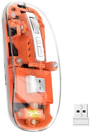 UrChoiceLtd T900 Wireless Bluetooth Mouse, Multi-Device Slim Cordless Mouse (Dual-mode: BT 5.1/5.2+2.4G), 400mAh Battery 2400 DPI Transparent Optical USB Mice for Notebook, PC, Mac, Laptop (Orange)