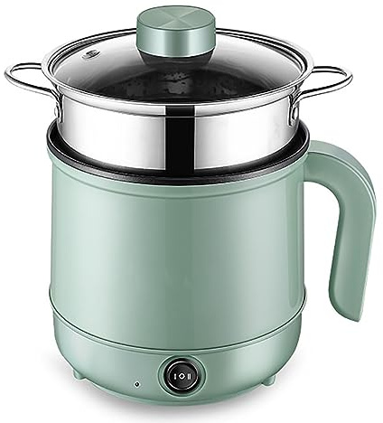Generic Pentola calda elettrica da 1,7 l, fornello da viaggio portatile, padella antiaderente, fornello rapido per tagliatelle, pentola a vapore verde
